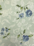 1 1/2 Cotton Blend - Light Green with Off White Filigree and Blue Flowers