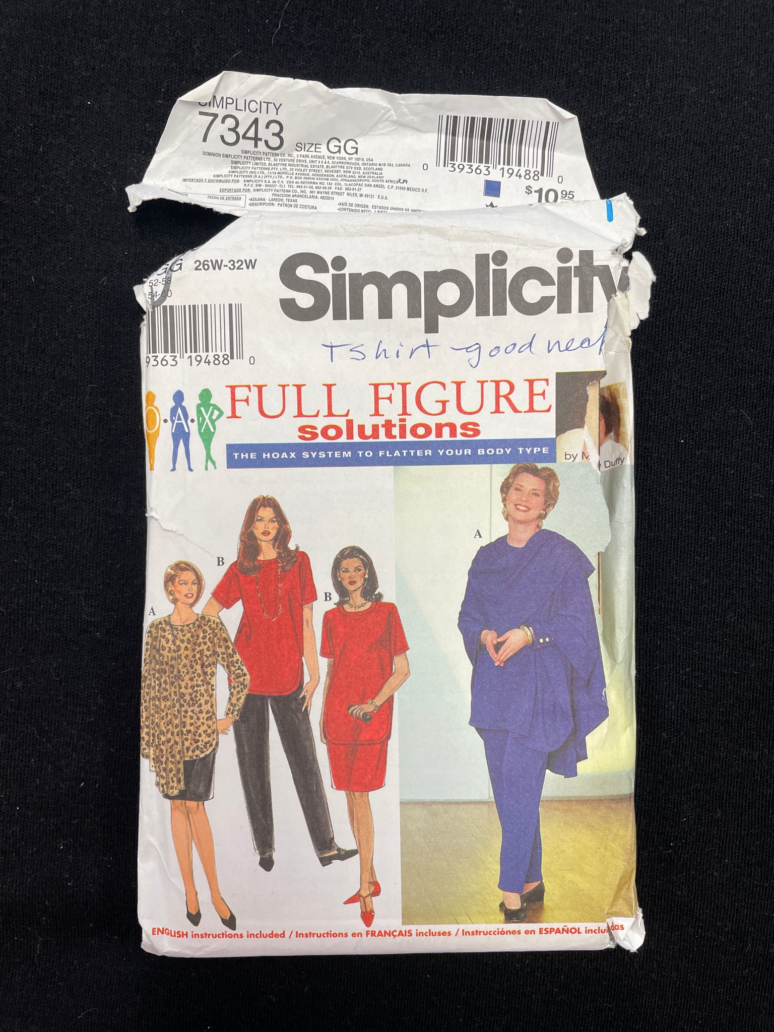 1996 Simplicity 7343 Sewing Pattern - Tunic, Skirt, Pants and Wrap FACTORY FOLDED