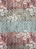 1996 3 YD Polyester Chiffon Vintage - Off White Flowers in Wide Stripes of Gray, Rust, and Beige