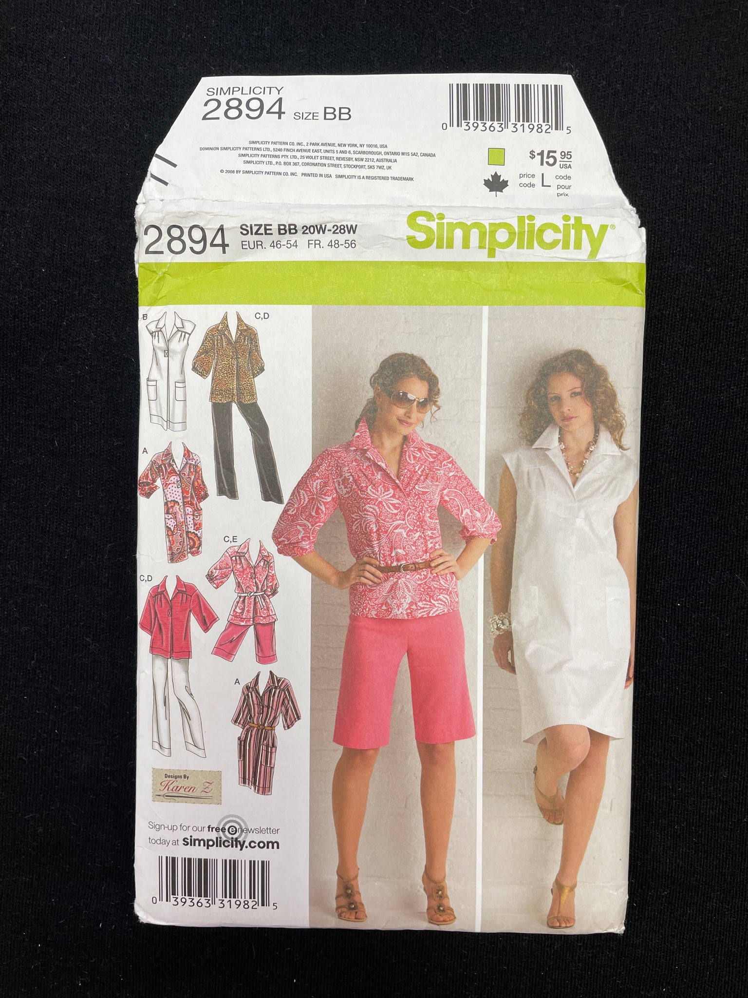 2008 Simplicity 2894 Sewing Pattern - Dress, Tunic, Pants and Shorts FACTORY FOLDED