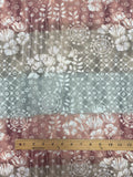 1996 3 YD Polyester Chiffon Vintage - Off White Flowers in Wide Stripes of Gray, Rust, and Beige