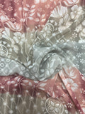 1996 3 YD Polyester Chiffon Vintage - Off White Flowers in Wide Stripes of Gray, Rust, and Beige