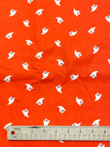 4 YD Cotton Flannel - Bright Orange with White Ghosts