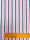 2 YD Nylon Printed Stripe - Pink and Dark Blue on White
