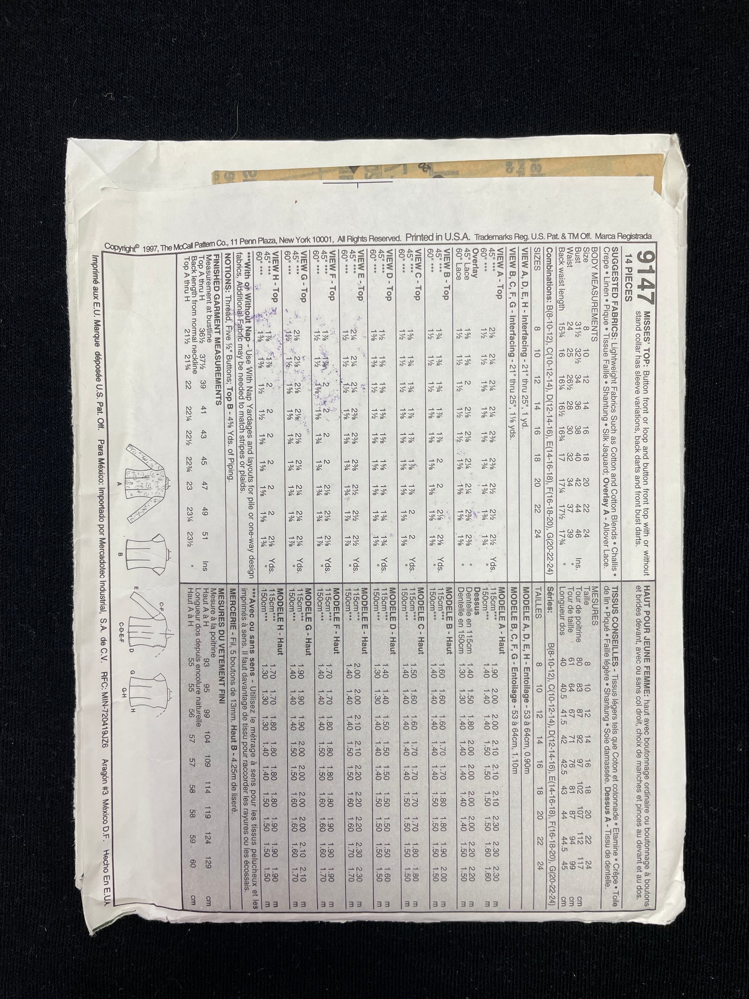 1997 McCall's 9147 Sewing Pattern - Button-Up Shirts FACTORY FOLDED
