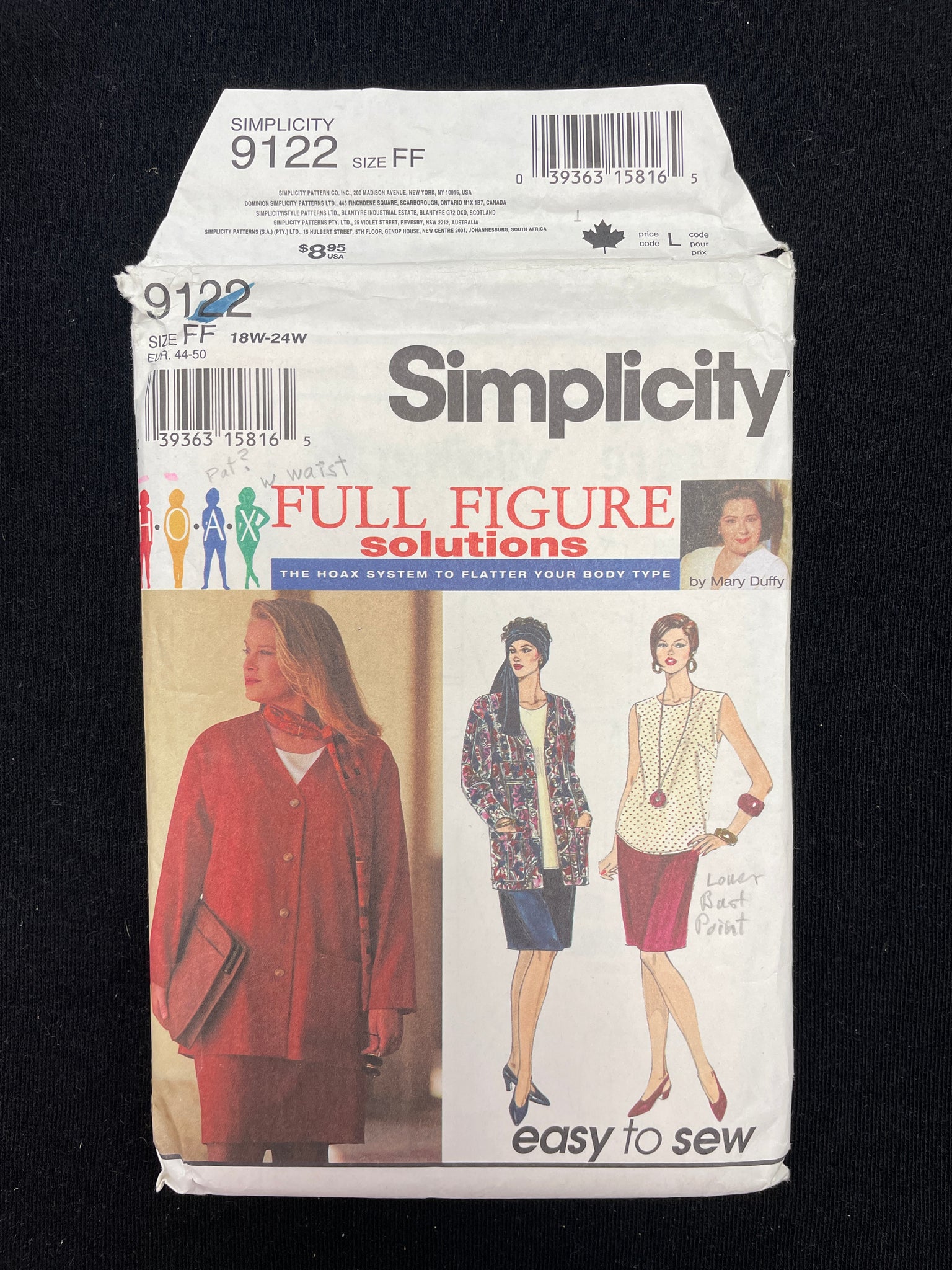 1994 Simplicity 9122 Sewing Pattern - Skirt, Top Jacket and Scarf FACTORY FOLDED