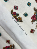 1 1/4 YD Cotton Blend Knit Vintage - Clusters of Red, Brown and Orange Flowers on Off White