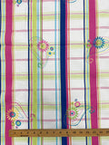 2 3/8 YD Cotton Yarn-Dyed Plaid - Bright Pink, Green and Blue with Embroidered Floral Paisley