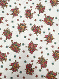 1 1/4 YD Cotton Blend Knit Vintage - Clusters of Red, Brown and Orange Flowers on Off White