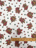 1 1/4 YD Cotton Blend Knit Vintage - Clusters of Red, Brown and Orange Flowers on Off White