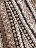 3 1/8 YD Quilting Cotton- Stripes of Flowers in Browns on Off White