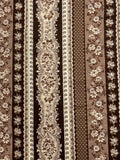 3 1/8 YD Quilting Cotton- Stripes of Flowers in Browns on Off White
