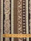 3 1/8 YD Quilting Cotton- Stripes of Flowers in Browns on Off White
