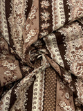 3 1/8 YD Quilting Cotton- Stripes of Flowers in Browns on Off White