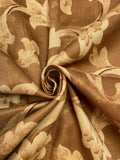 7/8 YD Polyester Herringbone Remnant - Printed Mottled Tan with Beige Filigree