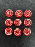 Buttons Plastic Set of 8 or 9 - Red and White Swirl
