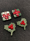 Buttons Plastic Set of 4 - Holly and Gifts