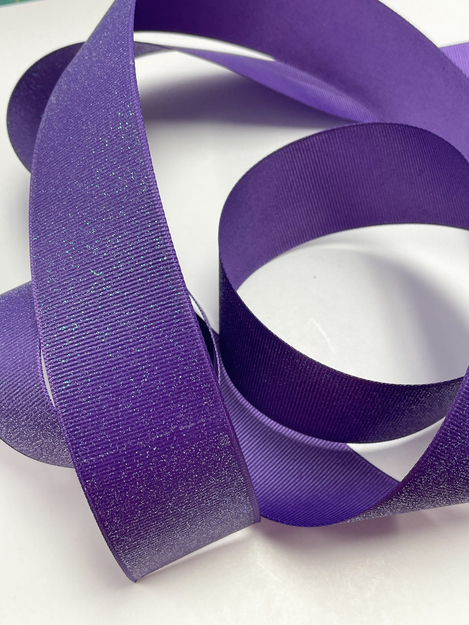 3 YD Polyester Grosgrain Ribbon - Purple with Iridescent Glitter