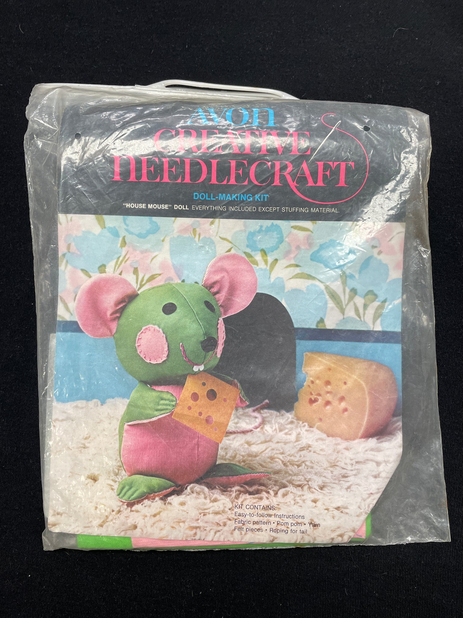 1973 Stuffed Toy Kit Vintage - Mouse in Green and Pink