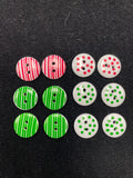 Buttons Plastic Set of 12 - White with Red or Green Designs