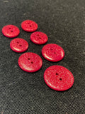Buttons Plastic Set of 7 - Red with Red Glitter