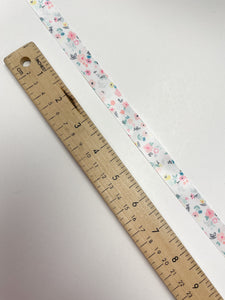 SALE 3 YD Polyester Printed Satin Ribbon - White with Pastel Flowers