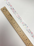 SALE 3 YD Polyester Printed Satin Ribbon - White with Pastel Flowers