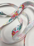 3 YD Polyester Printed Satin Ribbon - White with Bright Flowers