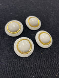 Buttons Plastic Set of 4 Vintage - Off White with Metallic Gold Ring