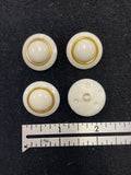 Buttons Plastic Set of 4 Vintage - Off White with Metallic Gold Ring