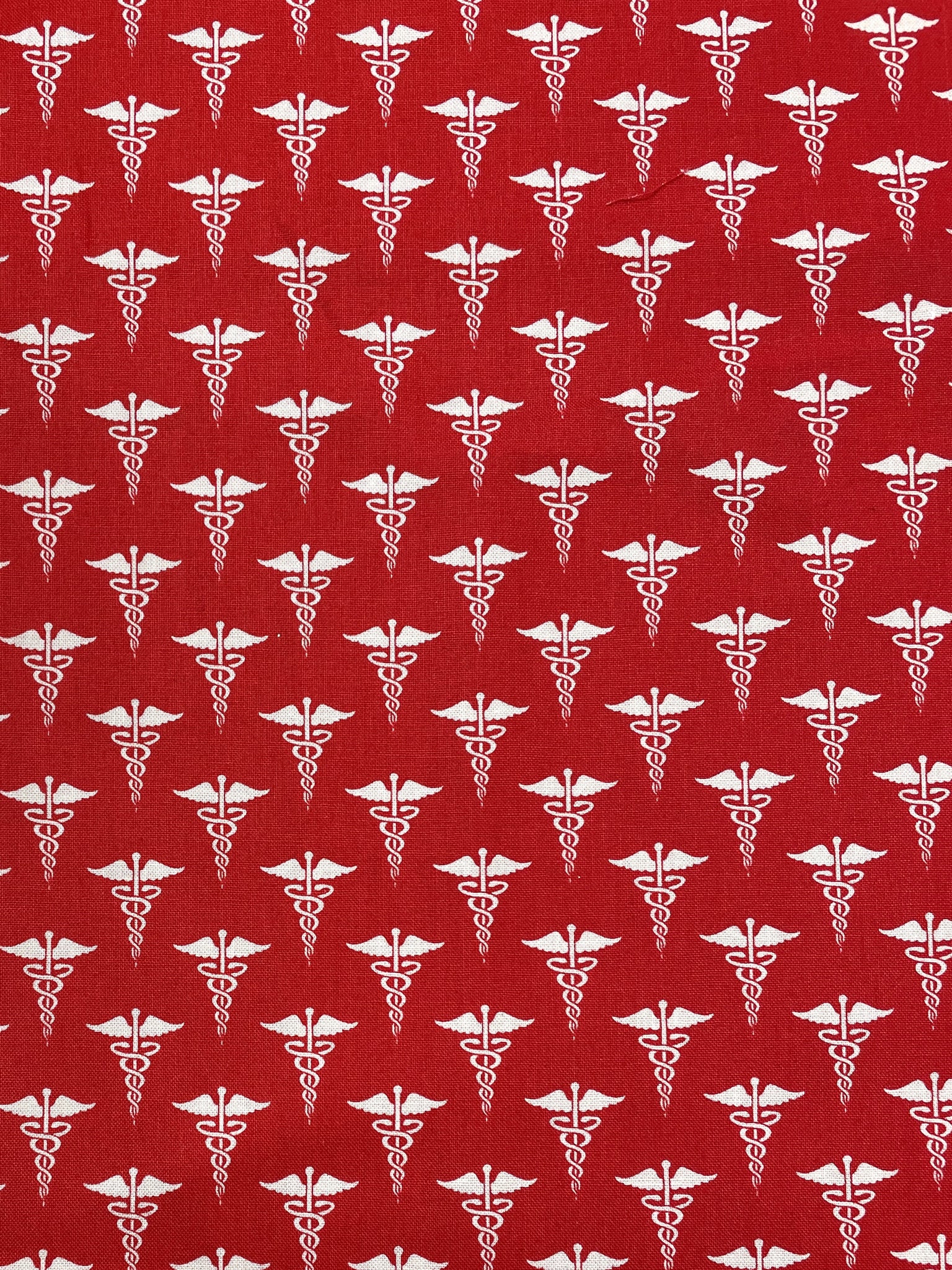 Quilting Cotton - Red with Caducei in White