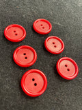 Button Plastic Set of 6 Vintage - Red