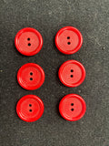 Button Plastic Set of 6 Vintage - Red