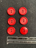 Button Plastic Set of 6 Vintage - Red