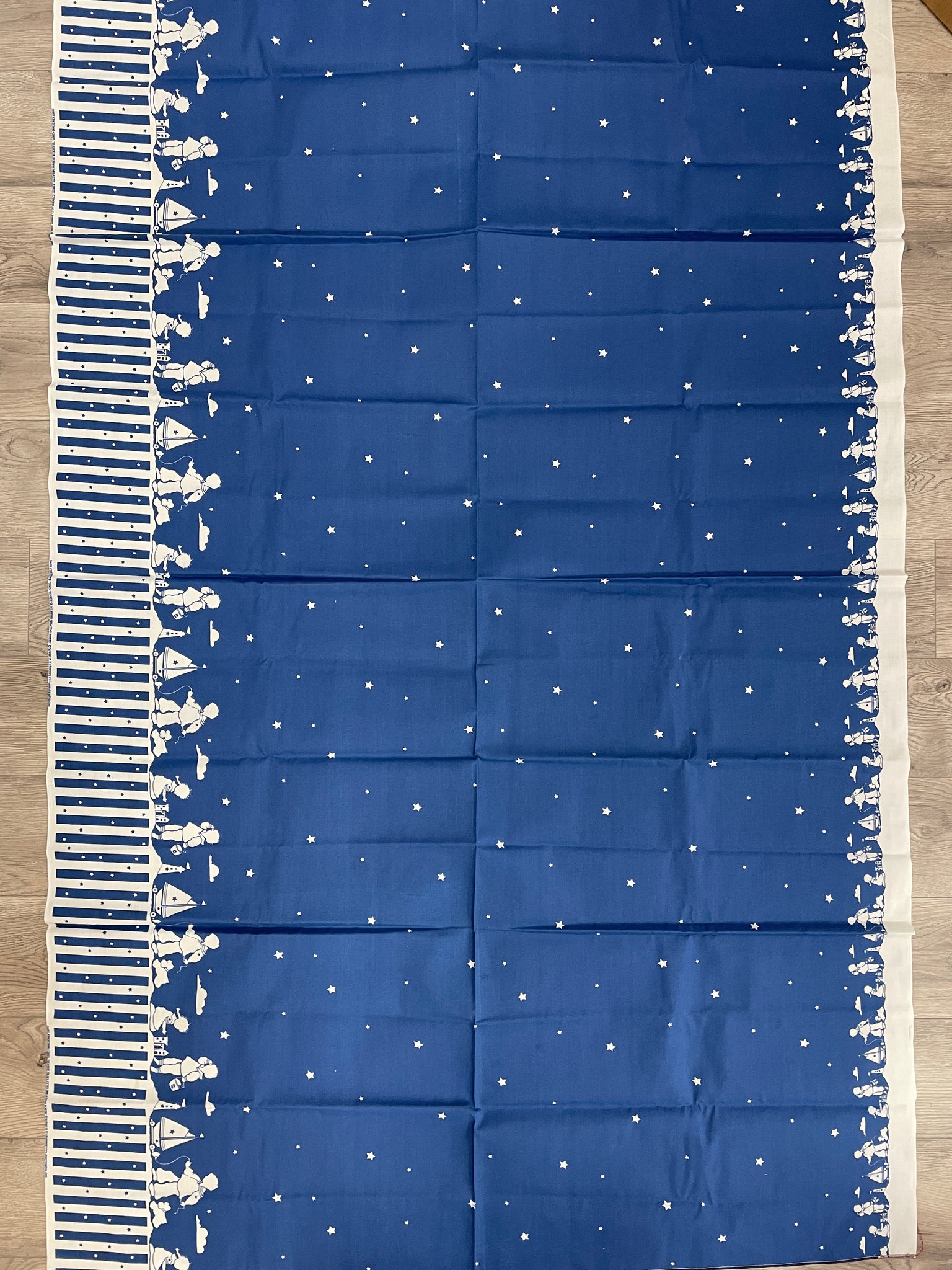 2005 2 YD Cotton/Poly with Borders Vintage - Dark Blue with White Stars and Children Playing