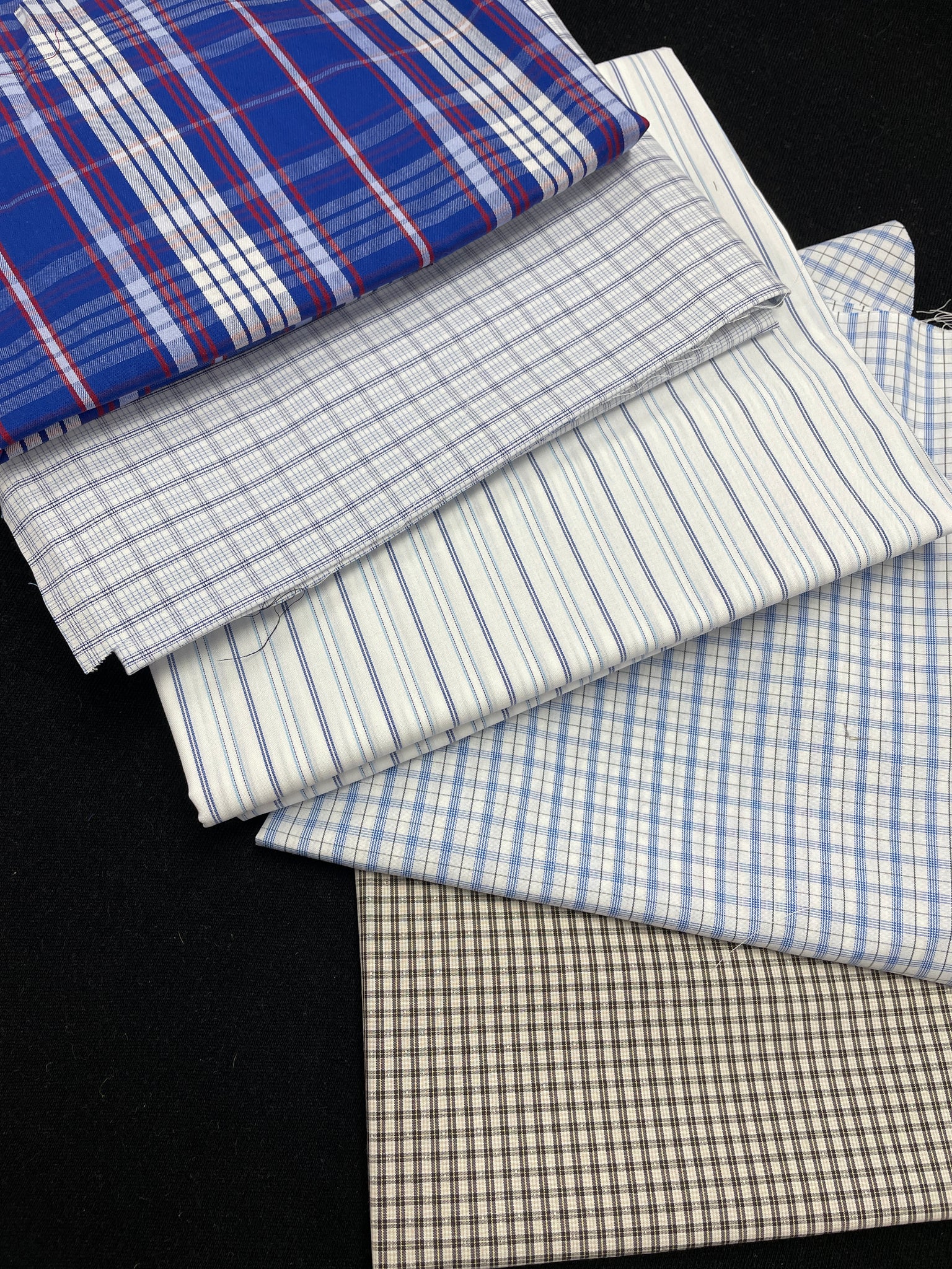 Cotton Shirting Remnant Bundle - 1 Pound Stripes and Plaids