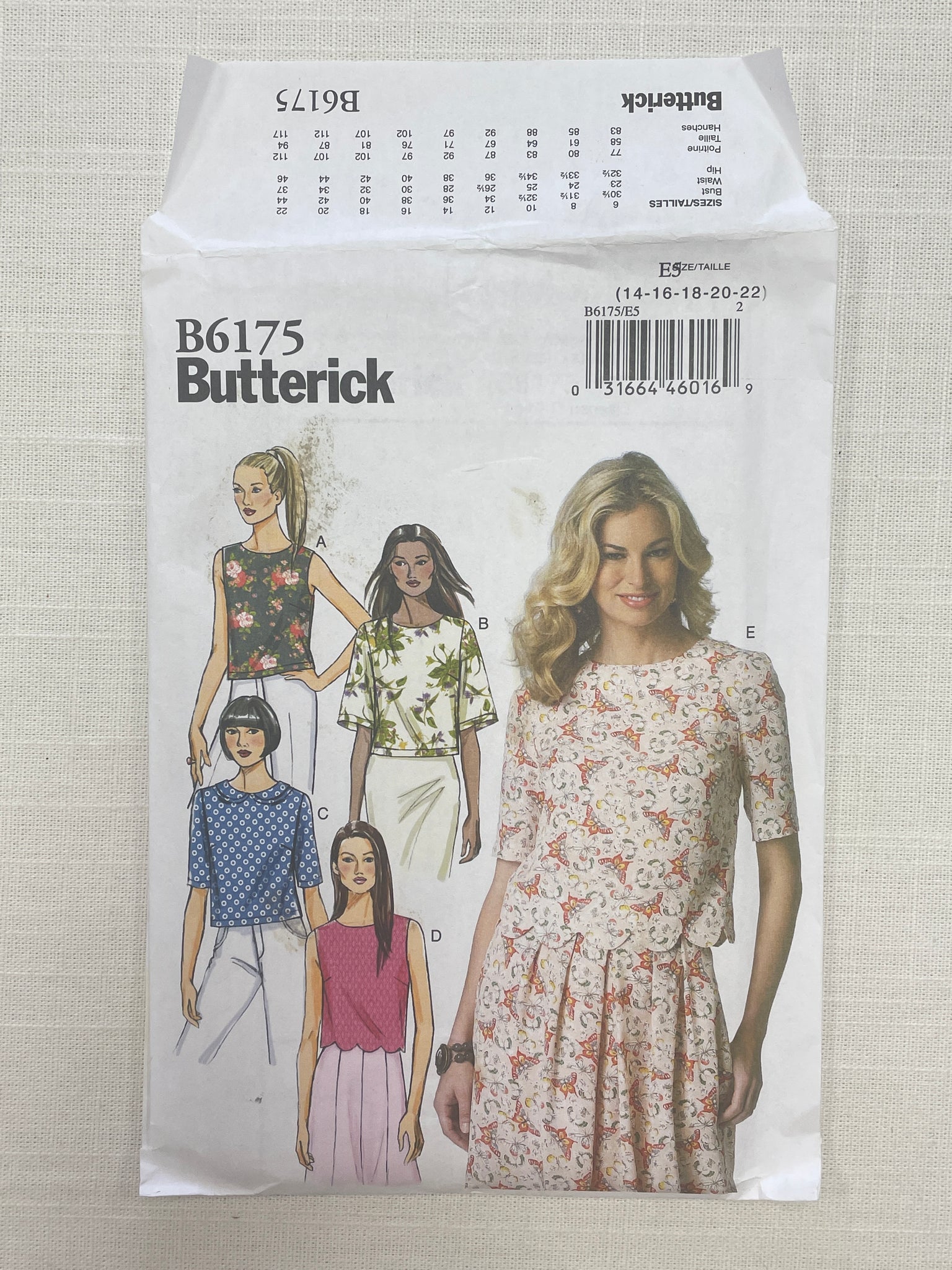 2015 Butterick 6175 Sewing Pattern - Women's Top FACTORY FOLDED