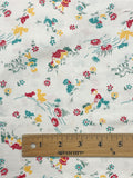 2 YD Quilting Cotton - Red, Golden Yellow and Aqua Figures and Flowers on Off White
