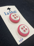 Button Plastic Set of 2 Vintage - Pink with White
