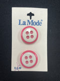 Button Plastic Set of 2 Vintage - Pink with White
