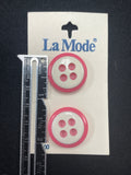 Button Plastic Set of 2 Vintage - Pink with White