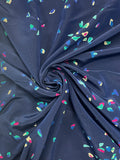 2 2/3 YD Nylon Vintage - Navy Blue with Magenta, Aqua, and Blue Irregular Splotches