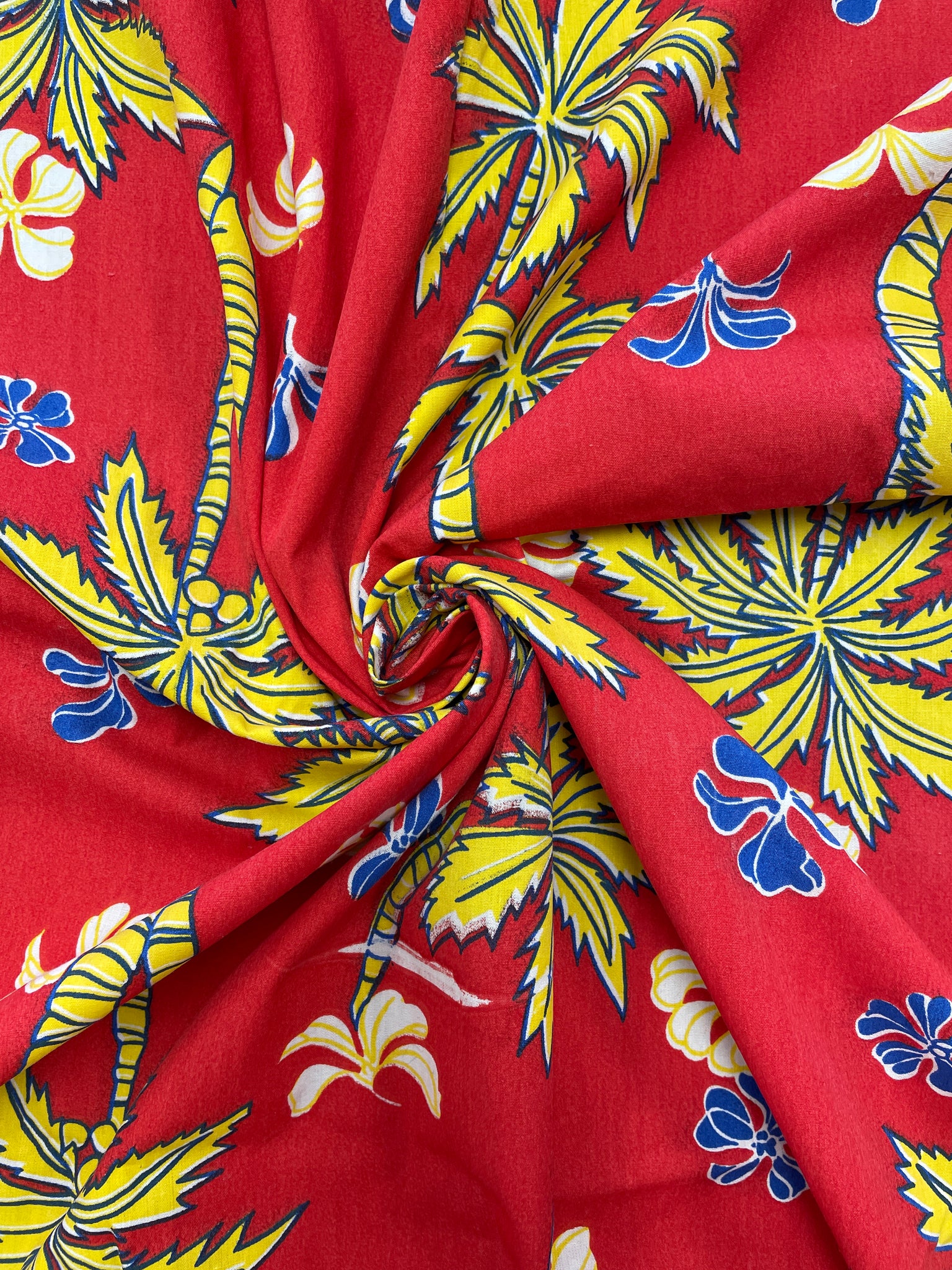 2 1/2 YD Cotton Vintage - Red with Yellow Palm Trees
