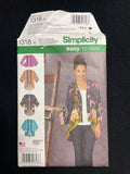 2014 Simplicity 1318 Sewing Pattern - Adult Jackets FACTORY FOLDED