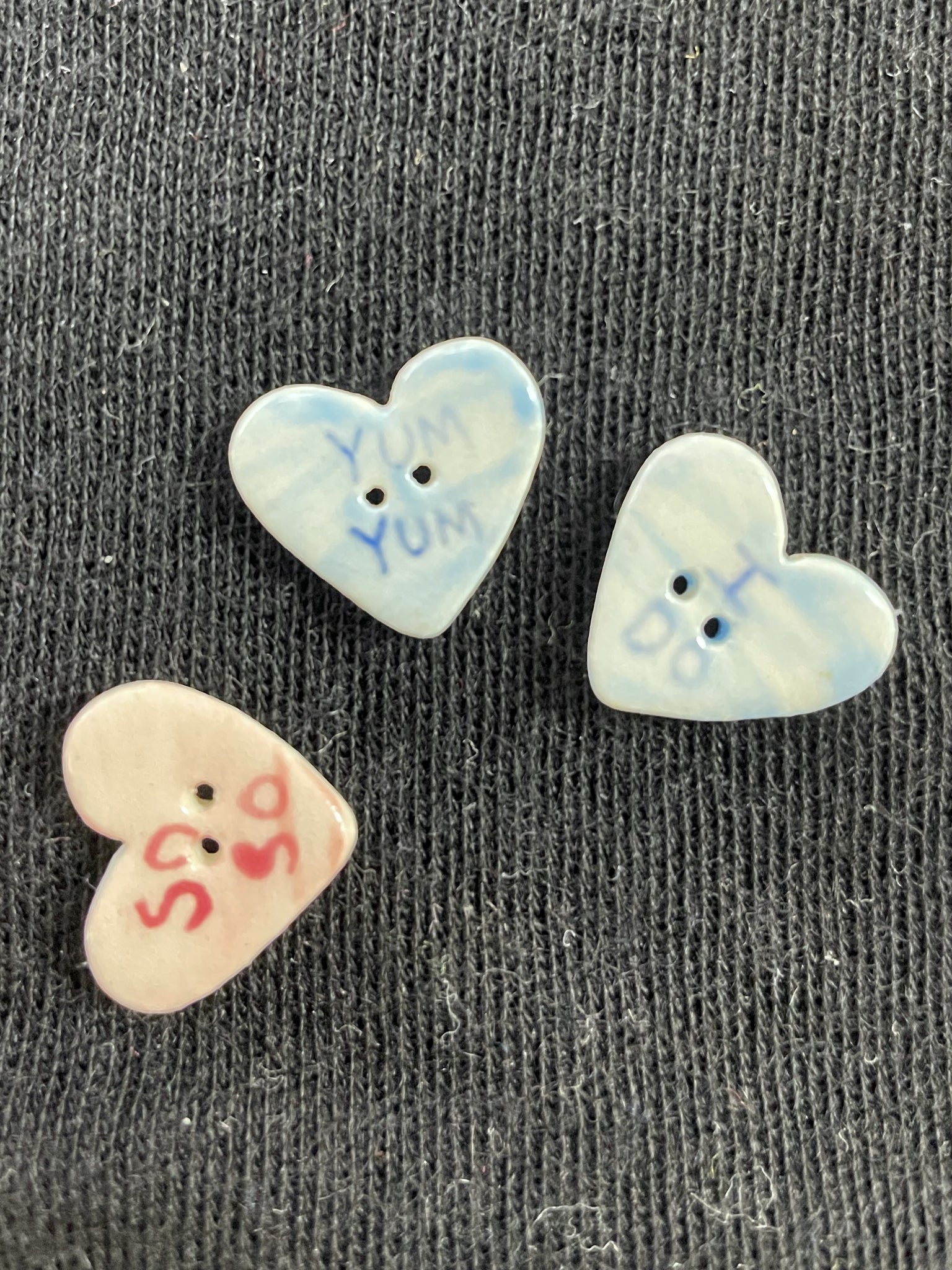 Buttons Ceramic Set of 3 Vintage - Valentine Conversation Hearts