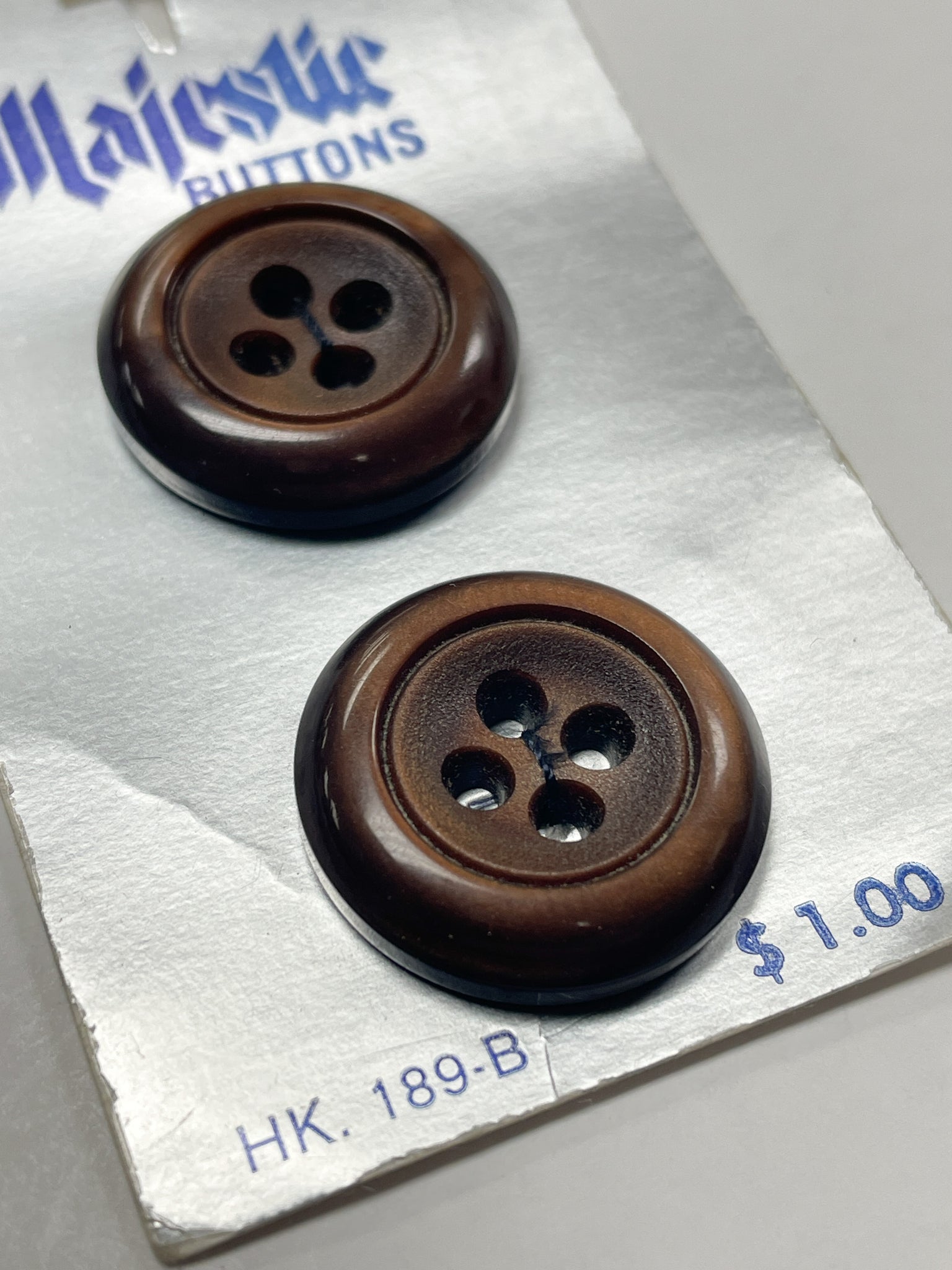 Buttons Set of 2 Plastic Vintage - Brown