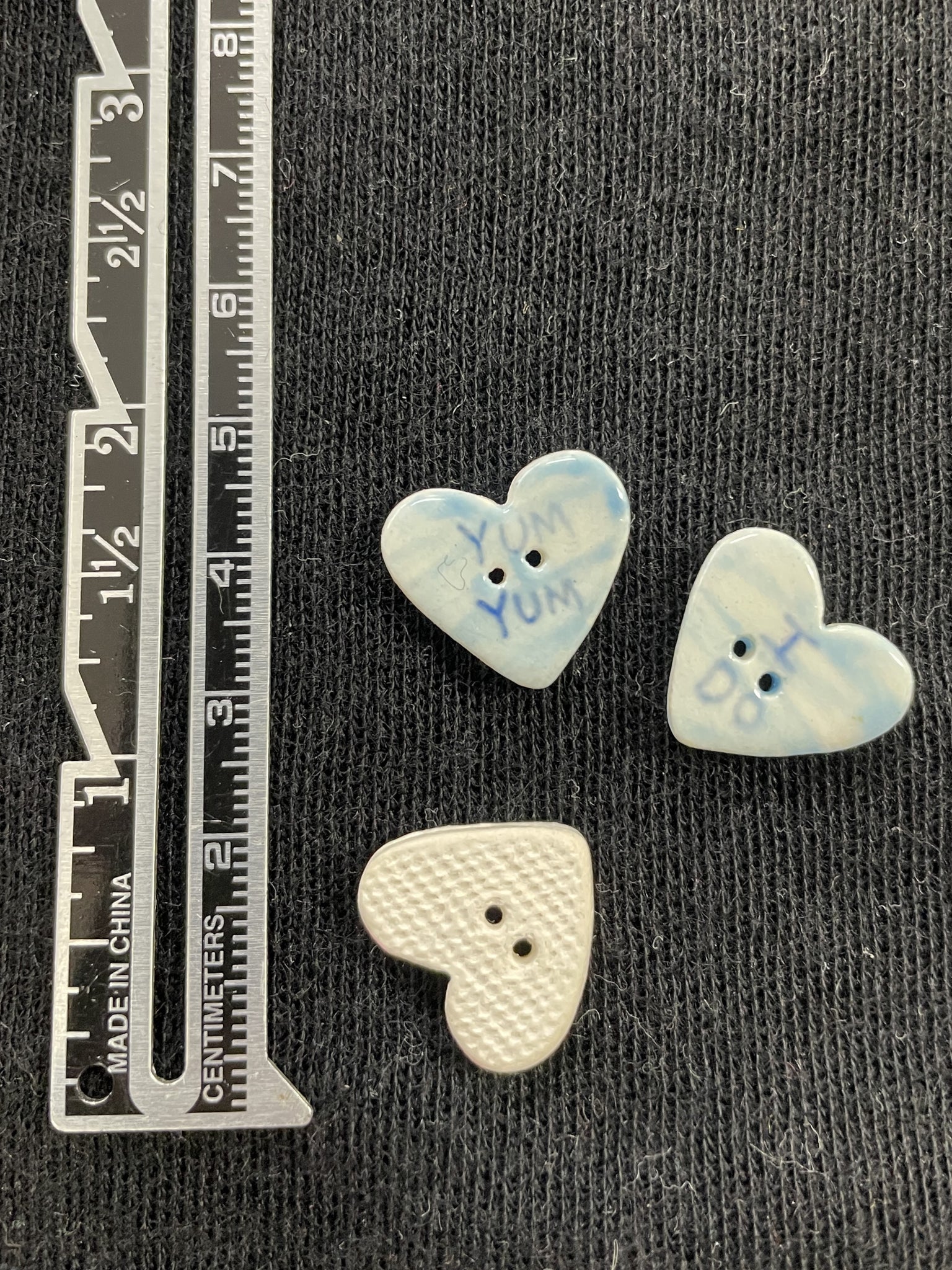 Buttons Ceramic Set of 3 Vintage - Valentine Conversation Hearts