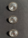 Buttons Plastic Set 3 Vintage - Silver with Large Rhinestones