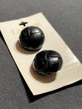 Buttons Woven Leather Set of 2 Vintage - Black