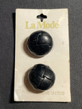 Buttons Woven Leather Set of 2 Vintage - Black